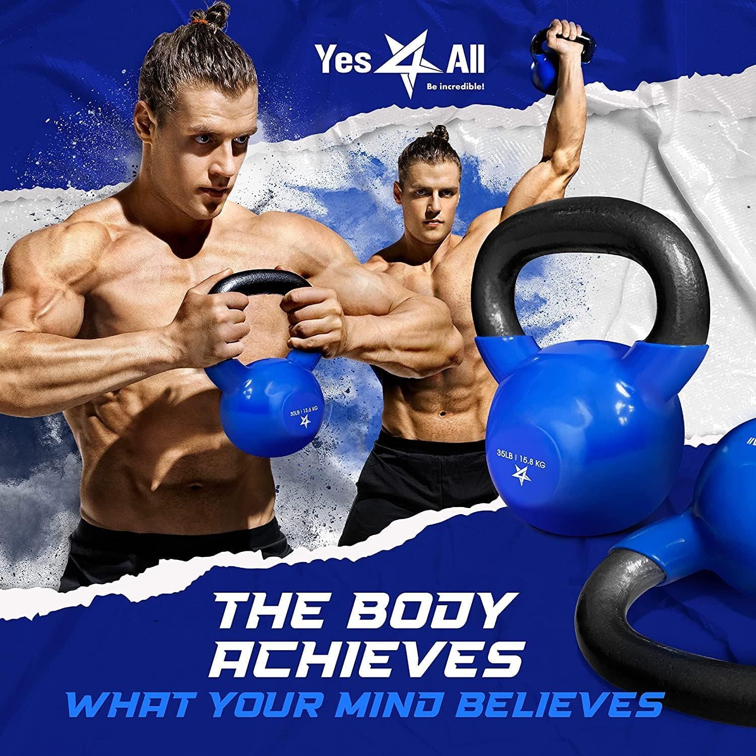 Kettlebell, 5-100 LB Vinyl Coated Cast Iron Strength Training Kettlebells for Home Gym Exercises, Fitness, Full Body Workout Equipment, Push Ups, and Grip Strength Berry Charmz