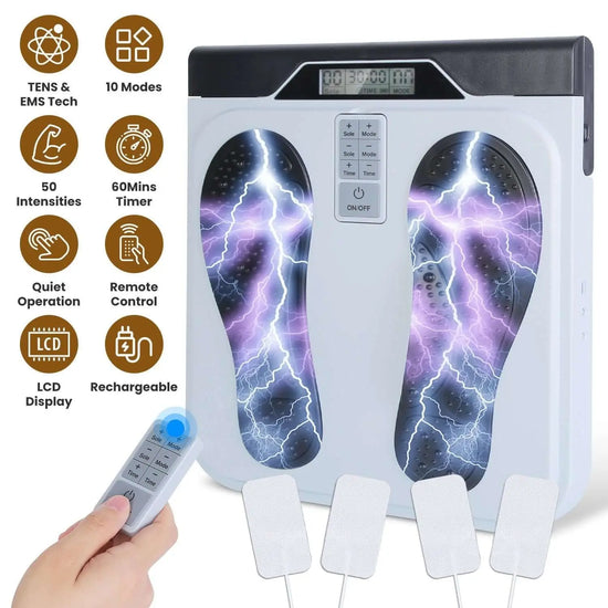 1Pc Rechargeable EMS Foot Massager for Neuropathy TENS Stimulator With 10Modes 50Intensities Remote Control For Muscle Relaxation Cramps Circulation Gift For Dad Mom Berry Charmz