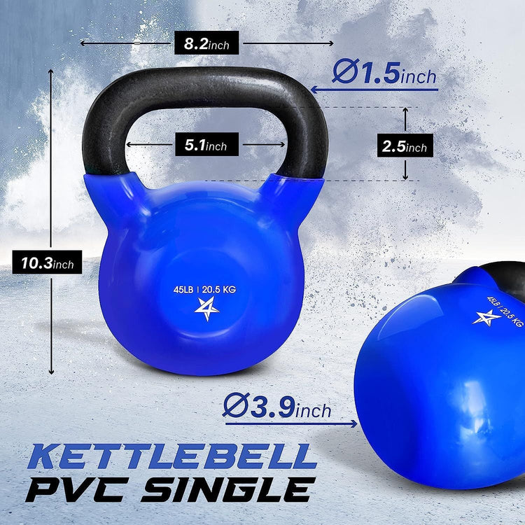 Kettlebell, 5-100 LB Vinyl Coated Cast Iron Strength Training Kettlebells for Home Gym Exercises, Fitness, Full Body Workout Equipment, Push Ups, and Grip Strength Berry Charmz