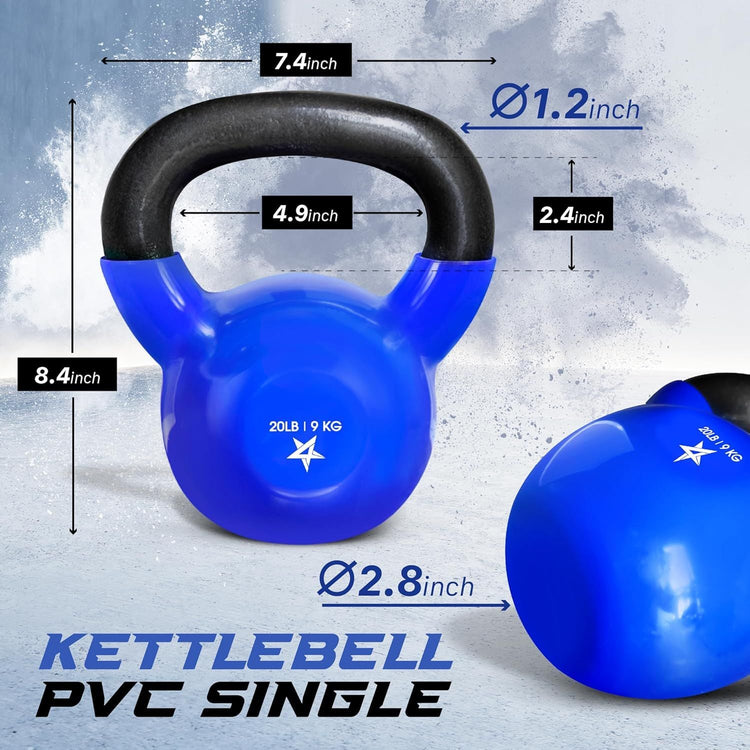 Kettlebell, 5-100 LB Vinyl Coated Cast Iron Strength Training Kettlebells for Home Gym Exercises, Fitness, Full Body Workout Equipment, Push Ups, and Grip Strength Berry Charmz