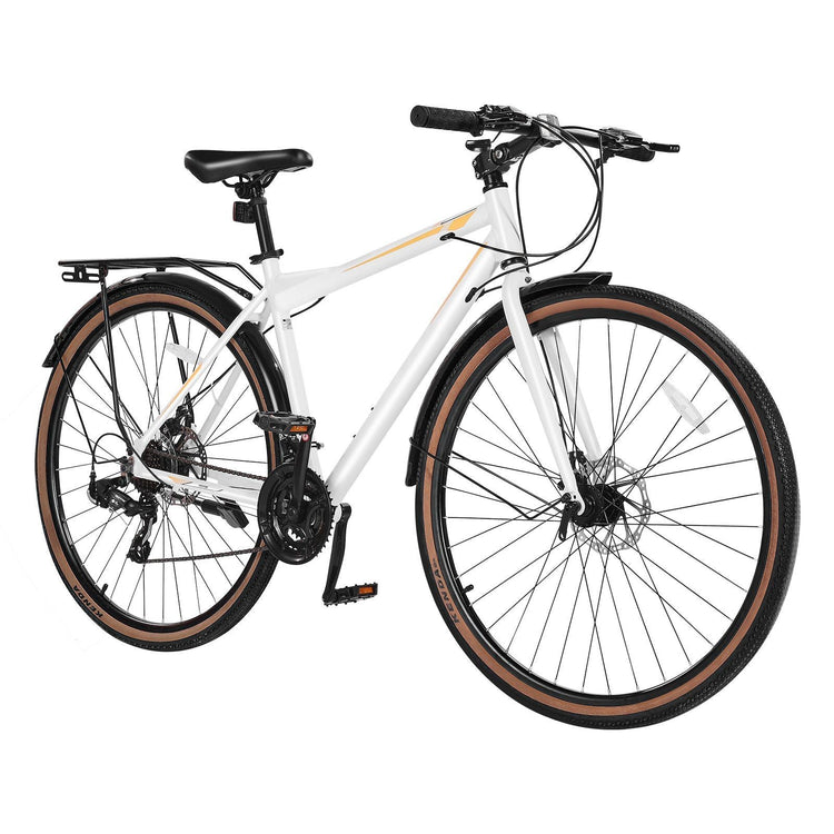 Hybrid Bike, Lightweight Aluminum Frame Bike, 700c Wheel Men Women Hybrid Bicycle, Step-Over Adult Urban City Commuter Bikes, with 24-Speed Shimano Drivetrain, Alloy Adjustable Stem, Dual Brakes Berry Charmz