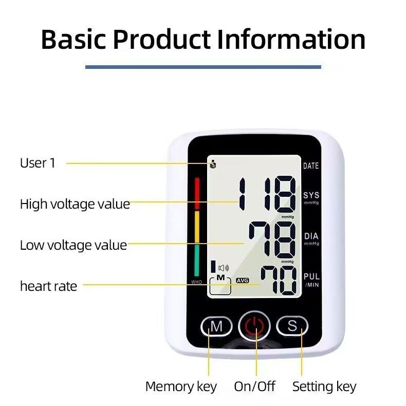 Arm High Blood Pressure Monitor Digital BP Cuff LCD Pulse Meter Voice Machine US Berry Charmz