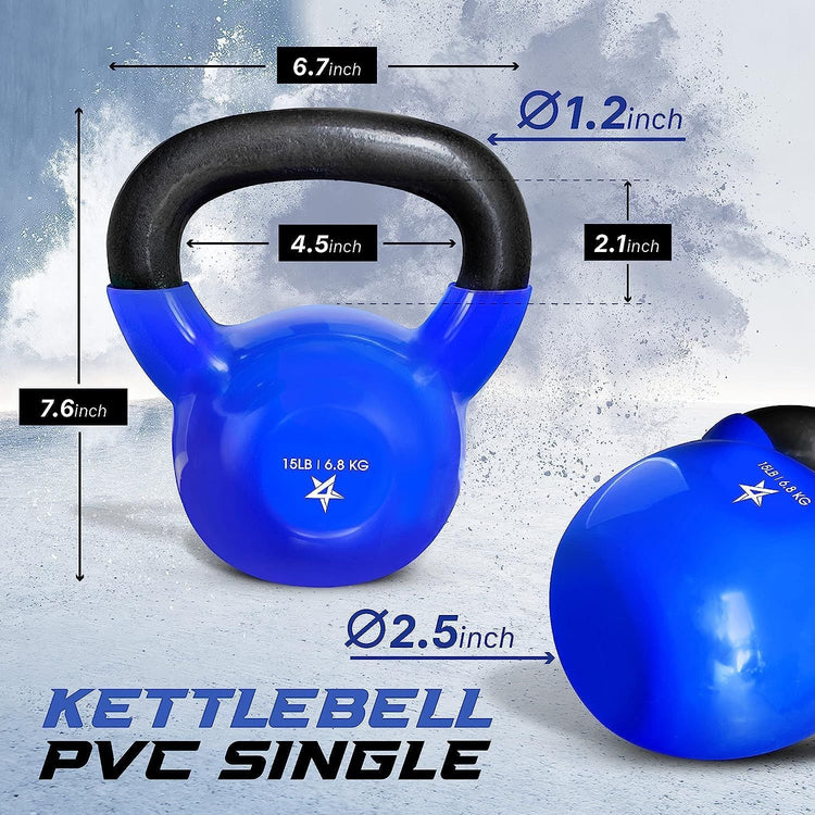 Kettlebell, 5-100 LB Vinyl Coated Cast Iron Strength Training Kettlebells for Home Gym Exercises, Fitness, Full Body Workout Equipment, Push Ups, and Grip Strength Berry Charmz