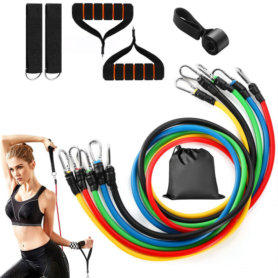 11Pcs Resistance Bands Set Fitness Workout Tubes Exercise Tube Bands Up to 100lbs Berry Charmz