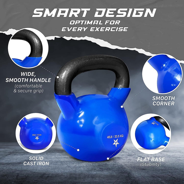 Kettlebell, 5-100 LB Vinyl Coated Cast Iron Strength Training Kettlebells for Home Gym Exercises, Fitness, Full Body Workout Equipment, Push Ups, and Grip Strength Berry Charmz