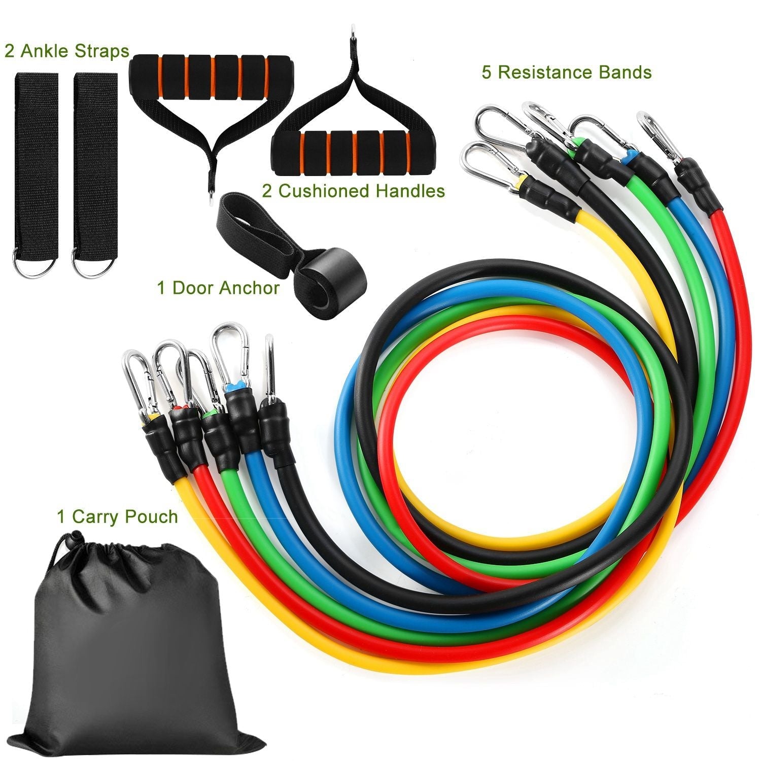 11Pcs Resistance Bands Set Fitness Workout Tubes Exercise Tube Bands Up to 100lbs Berry Charmz