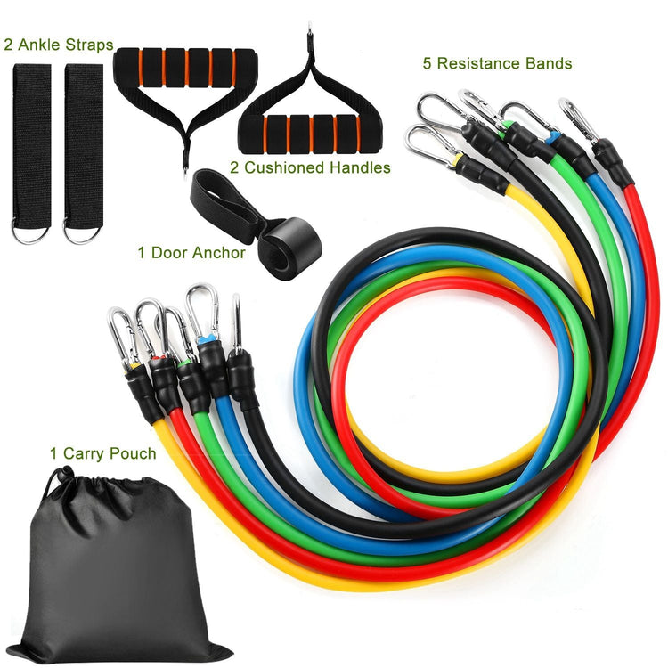 11Pcs Resistance Bands Set Fitness Workout Tubes Exercise Tube Bands Up to 100lbs Berry Charmz