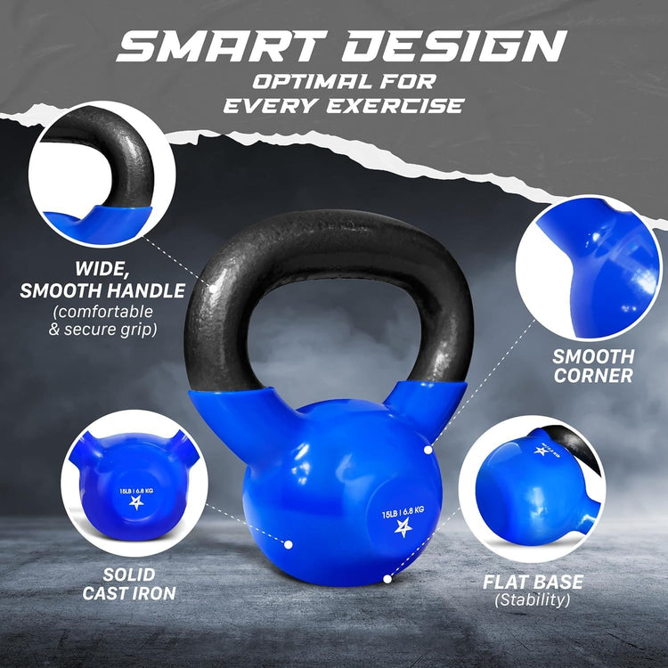 Kettlebell, 5-100 LB Vinyl Coated Cast Iron Strength Training Kettlebells for Home Gym Exercises, Fitness, Full Body Workout Equipment, Push Ups, and Grip Strength Berry Charmz