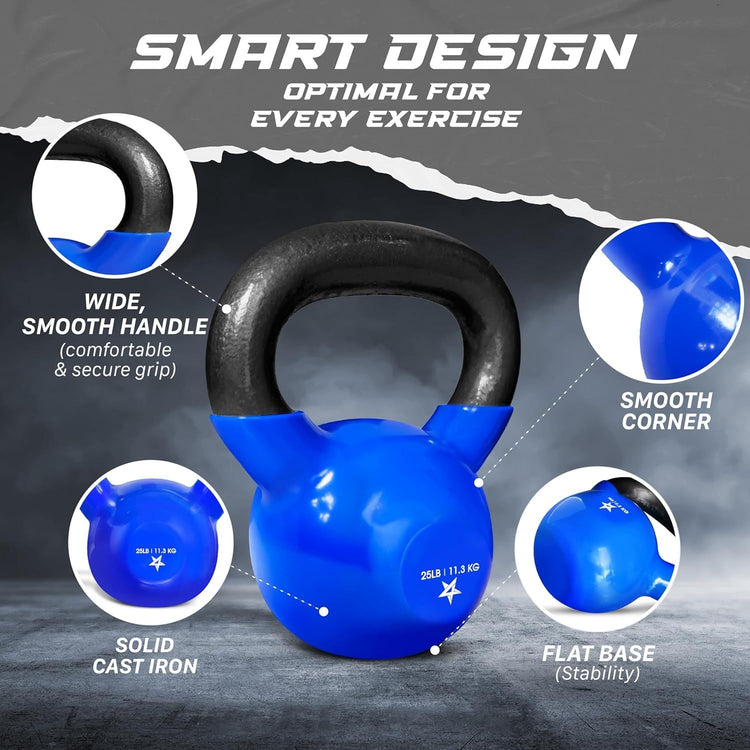 Kettlebell, 5-100 LB Vinyl Coated Cast Iron Strength Training Kettlebells for Home Gym Exercises, Fitness, Full Body Workout Equipment, Push Ups, and Grip Strength Berry Charmz