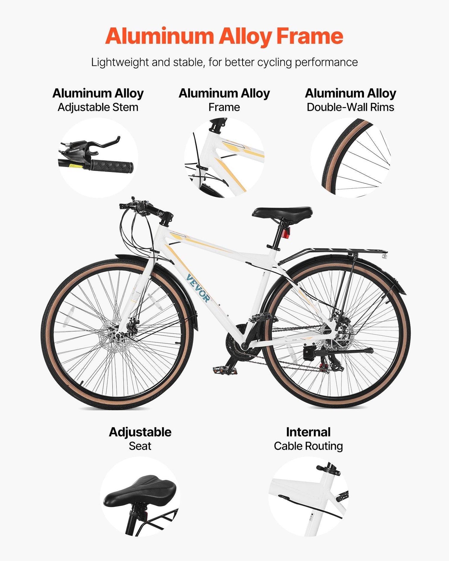 Hybrid Bike, Lightweight Aluminum Frame Bike, 700c Wheel Men Women Hybrid Bicycle, Step-Over Adult Urban City Commuter Bikes, with 24-Speed Shimano Drivetrain, Alloy Adjustable Stem, Dual Brakes Berry Charmz