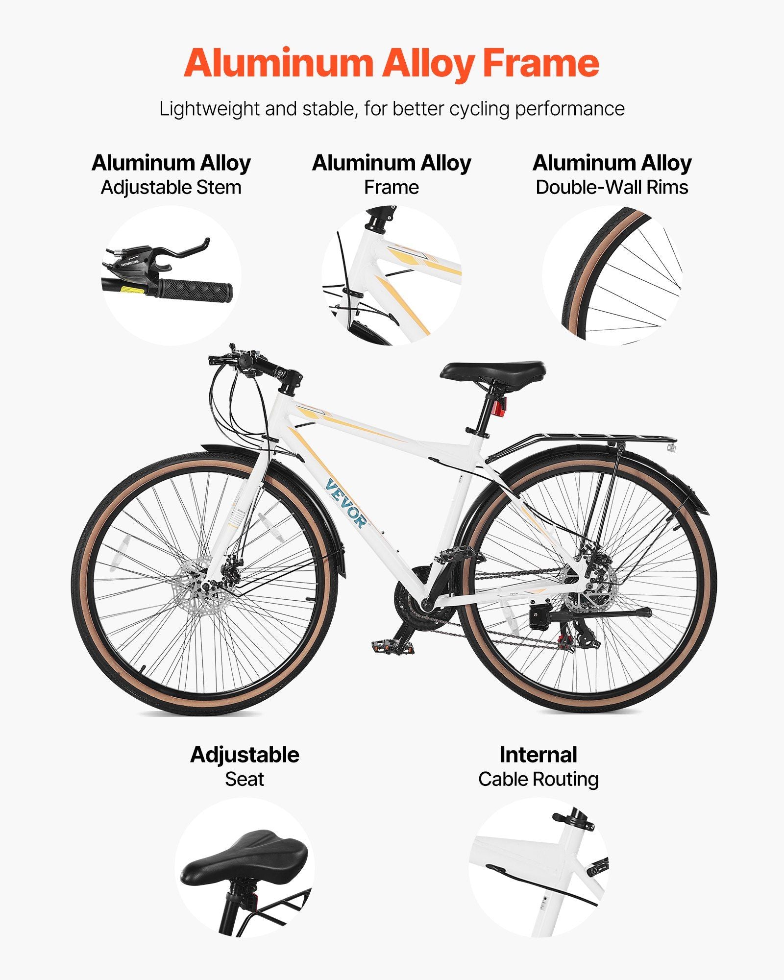 Hybrid Bike, Lightweight Aluminum Frame Bike, 700c Wheel Men Women Hybrid Bicycle, Step-Over Adult Urban City Commuter Bikes, with 24-Speed Shimano Drivetrain, Alloy Adjustable Stem, Dual Brakes Berry Charmz