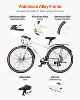 Hybrid Bike, Lightweight Aluminum Frame Bike, 700c Wheel Men Women Hybrid Bicycle, Step-Over Adult Urban City Commuter Bikes, with 24-Speed Shimano Drivetrain, Alloy Adjustable Stem, Dual Brakes Berry Charmz