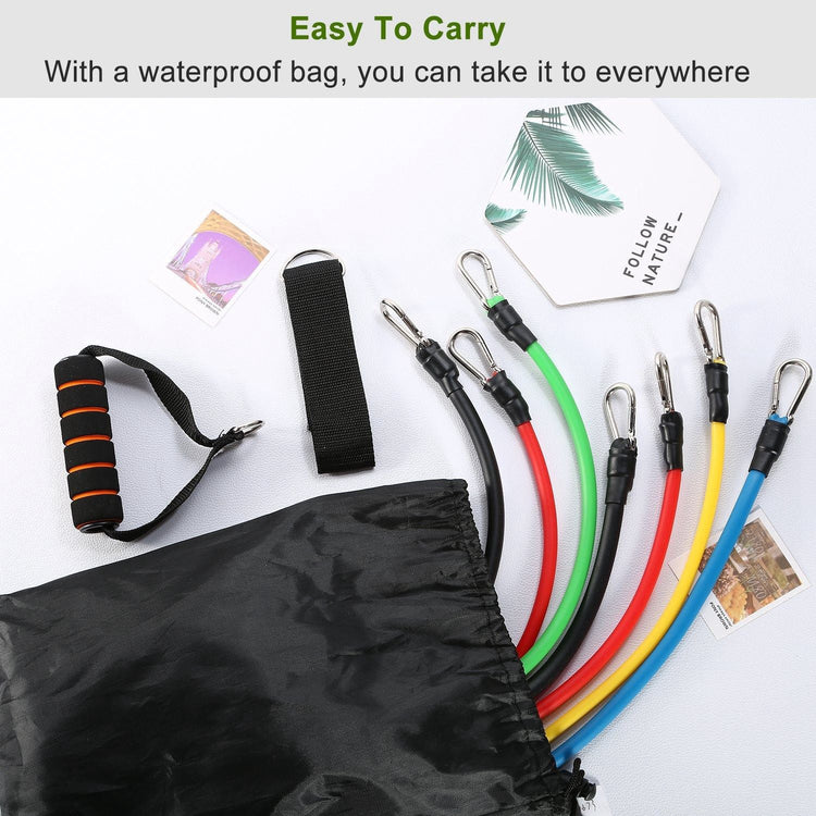 11Pcs Resistance Bands Set Fitness Workout Tubes Exercise Tube Bands Up to 100lbs Berry Charmz