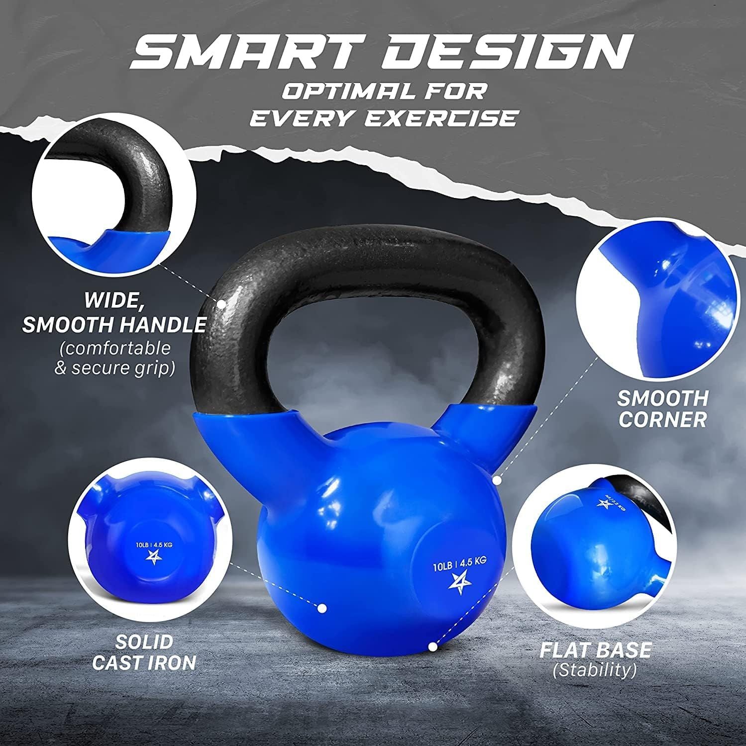 Kettlebell, 5-100 LB Vinyl Coated Cast Iron Strength Training Kettlebells for Home Gym Exercises, Fitness, Full Body Workout Equipment, Push Ups, and Grip Strength Berry Charmz