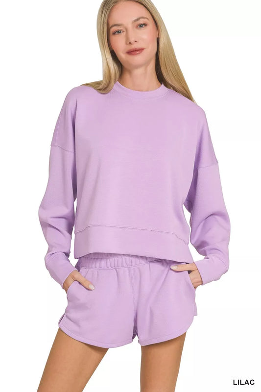 Zenana Scuba Long Sleeve Sweatshirts & Shorts Set