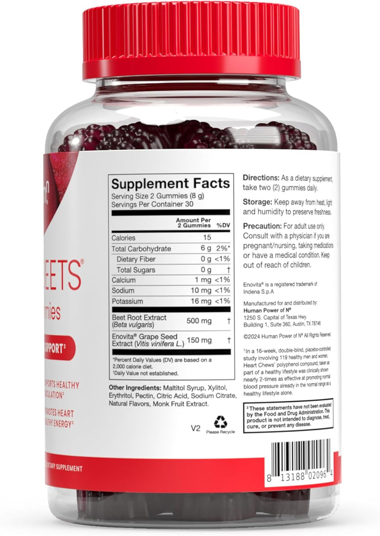 HumanN SuperBeets Heart Gummies 3-Pack – Sugar-Free Beetroot &amp; Grape Seed Extract for Heart Health, Energy &amp; Circulation – Pomegranate Berry Flavor, 60 Gummies Each Ballimart