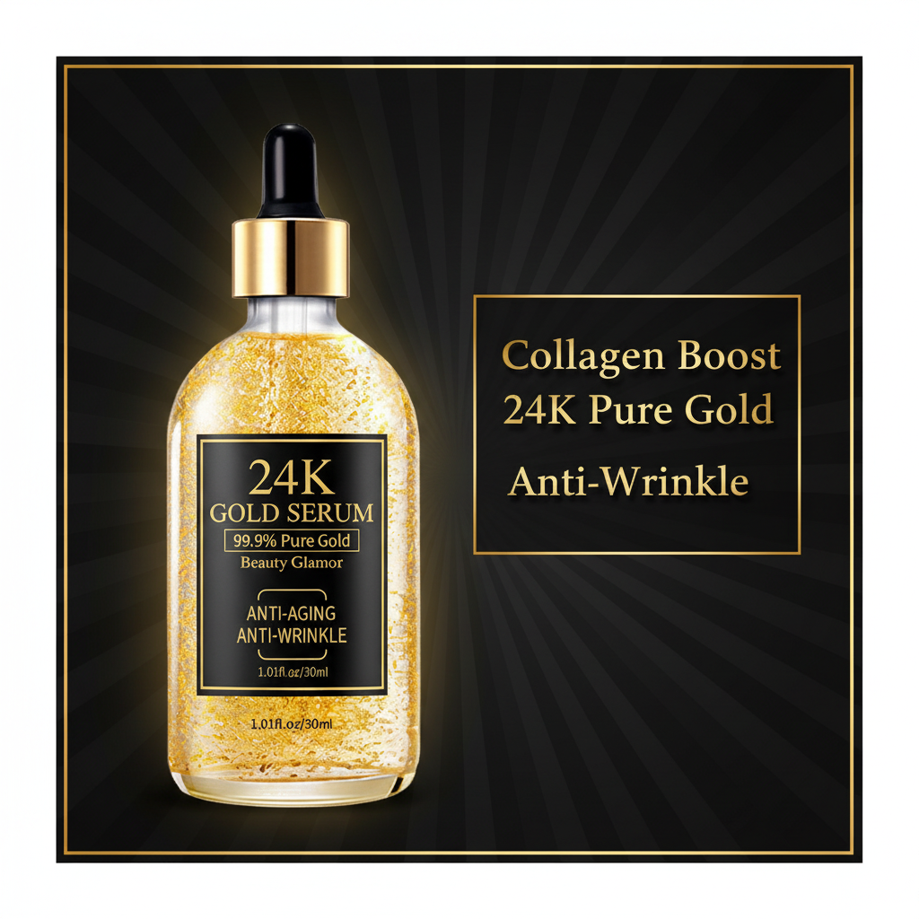 24K Gold Serum 2 Pack | Collagen Boost Anti-Aging Anti-Wrinkle | 99.9% Pure Gold Face Serum | 30ml Each Roksy
