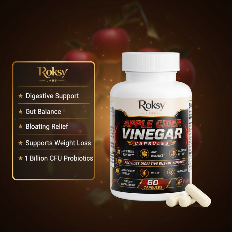 Apple Cider Vinegar Capsules for Weight Loss | ACV Pills with Probiotics & Enzymes | 60ct Roksy