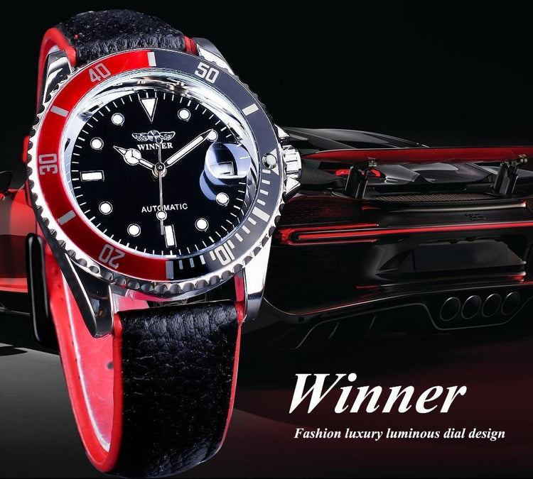 2021 Fashion Black Red Sport Mens Watches Luxury Luminous Hands Watch Elegant Leather Strap Design Stevvex