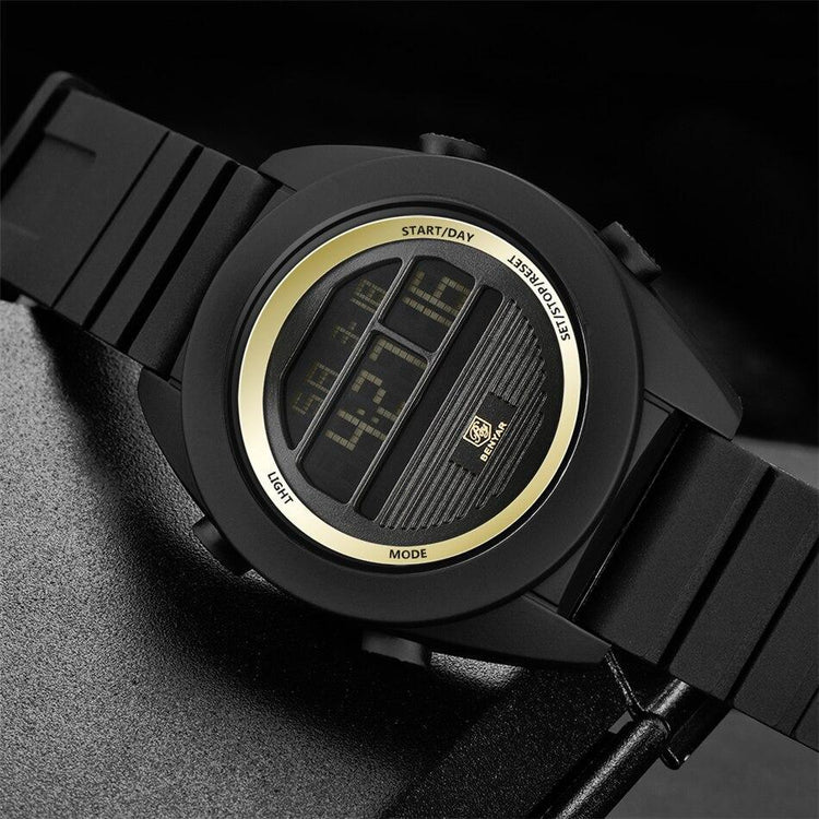 Digital Sport Men Watch Waterproof LED Wrist Watch Modern Round Black Design For Mens Stevvex