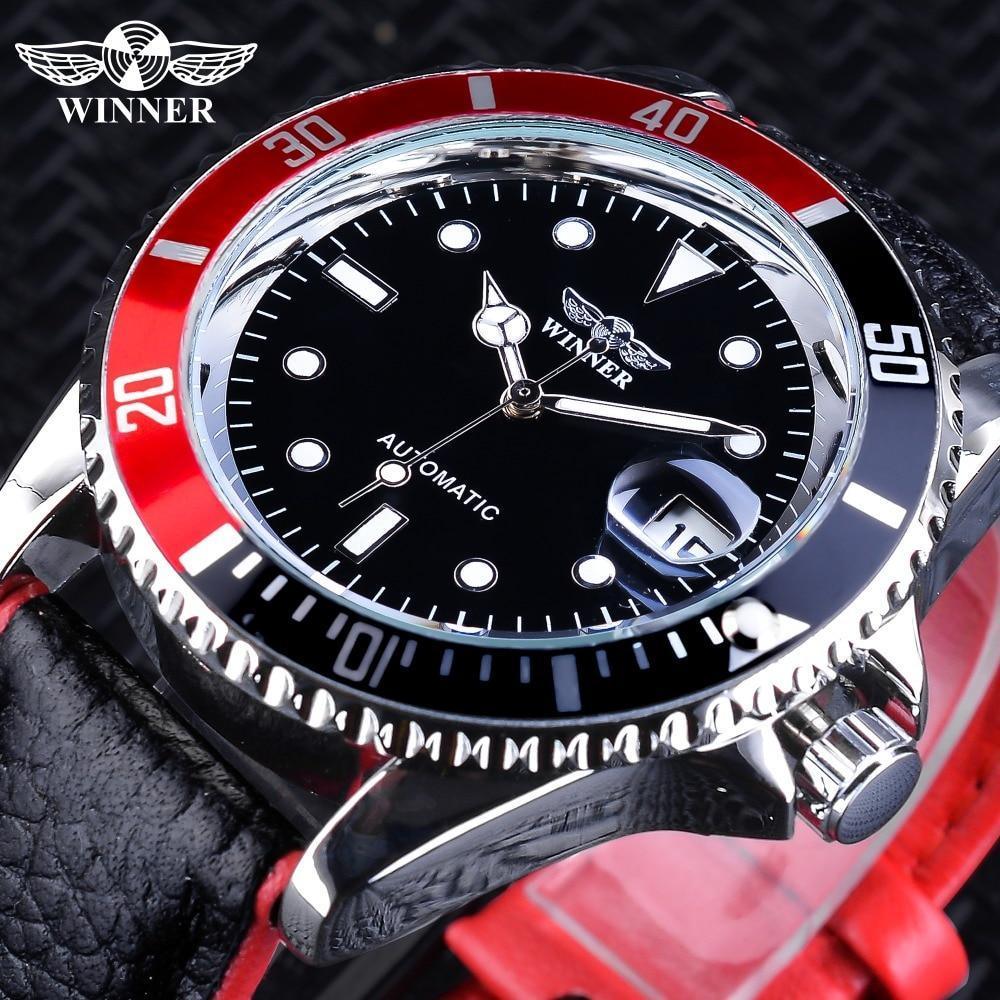 2021 Fashion Black Red Sport Mens Watches Luxury Luminous Hands Watch Elegant Leather Strap Design Stevvex