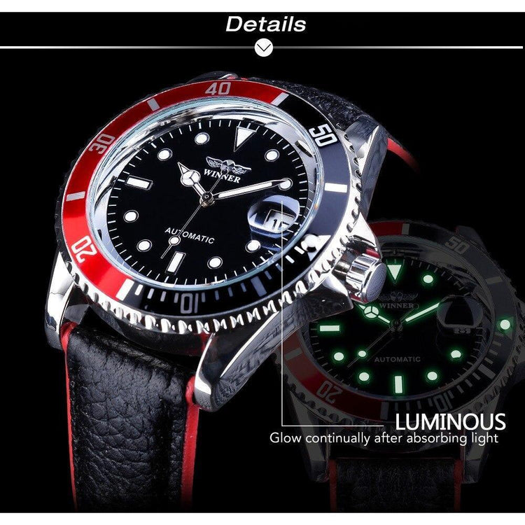 2021 Fashion Black Red Sport Mens Watches Luxury Luminous Hands Watch Elegant Leather Strap Design Stevvex