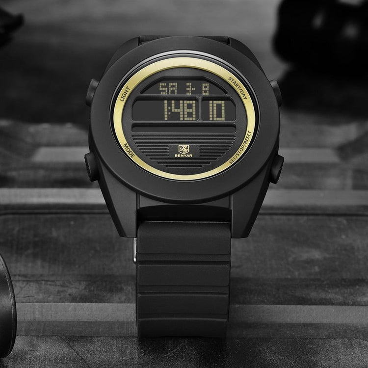 Digital Sport Men Watch Waterproof LED Wrist Watch Modern Round Black Design For Mens Stevvex