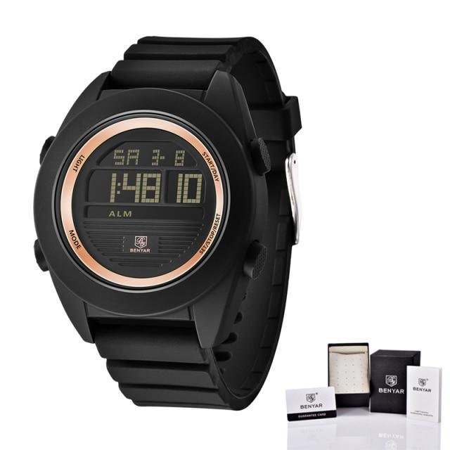 Digital Sport Men Watch Waterproof LED Wrist Watch Modern Round Black Design For Mens Stevvex