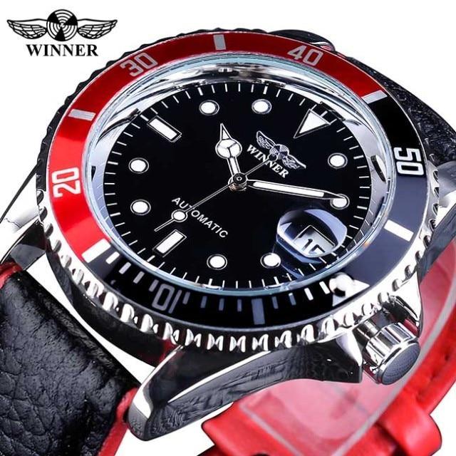 2021 Fashion Black Red Sport Mens Watches Luxury Luminous Hands Watch Elegant Leather Strap Design Stevvex
