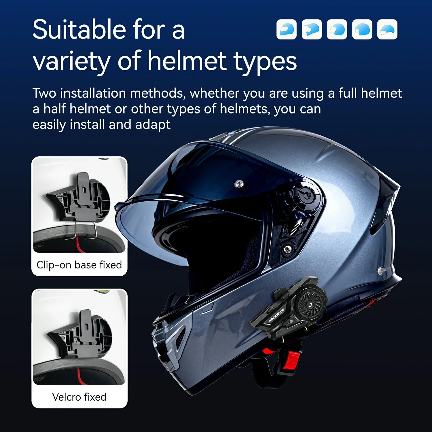 R1 Motorcycle Bluetooth Communication System Headset Helmet Speakers ROCKBROS-US