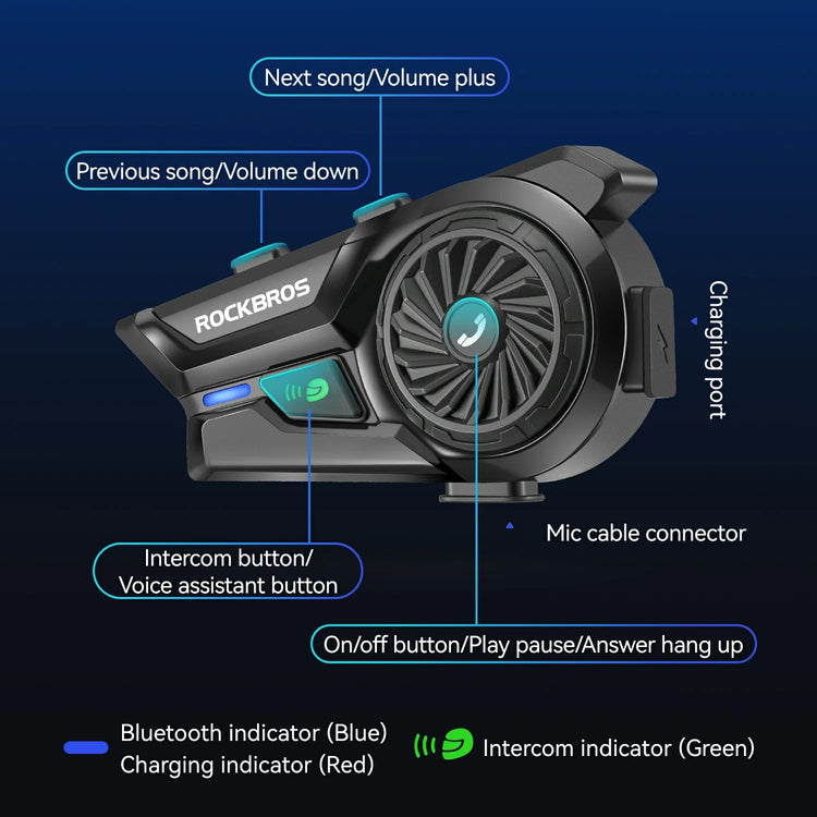R1 Motorcycle Bluetooth Communication System Headset Helmet Speakers ROCKBROS-US