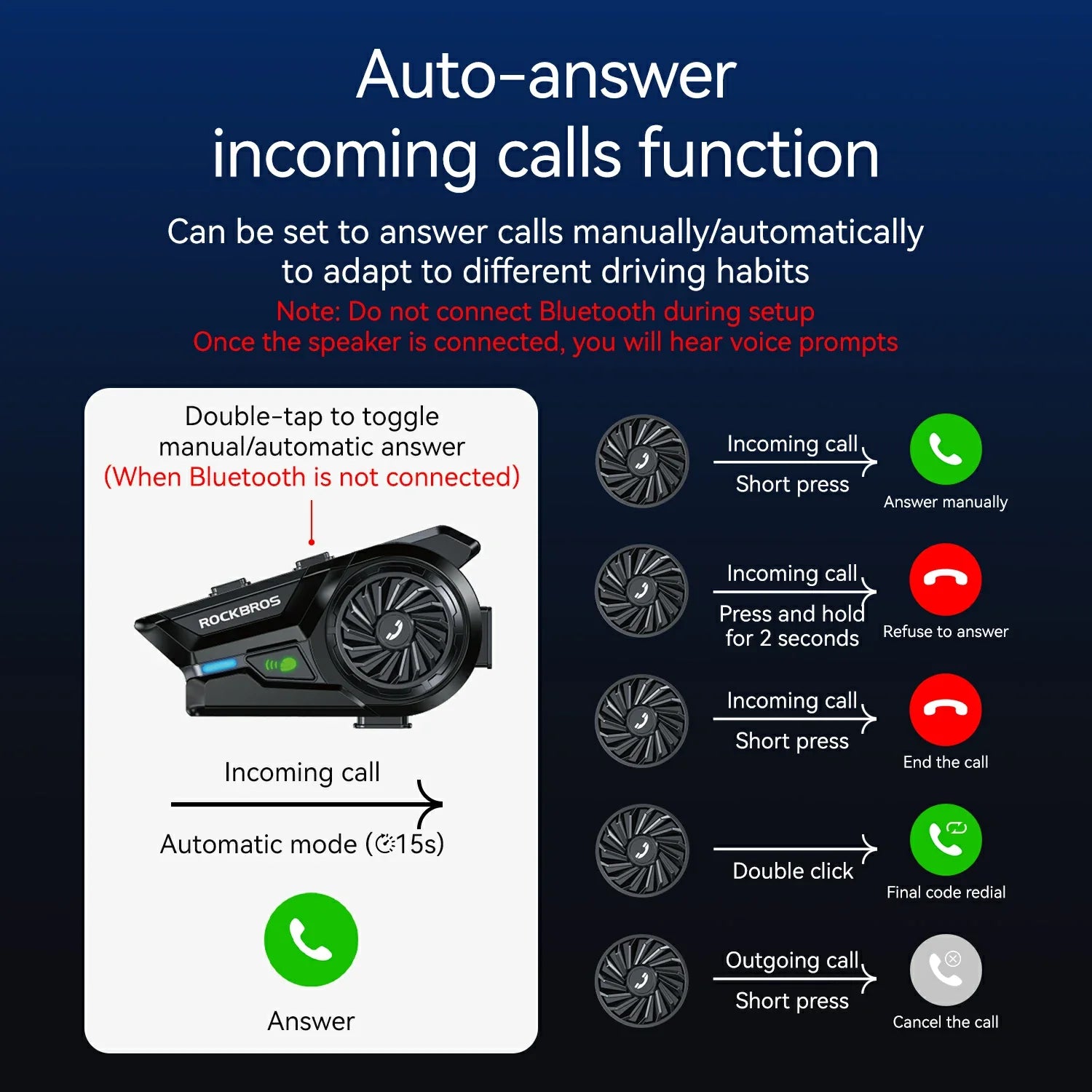 R1 Motorcycle Bluetooth Communication System Headset Helmet Speakers ROCKBROS-US