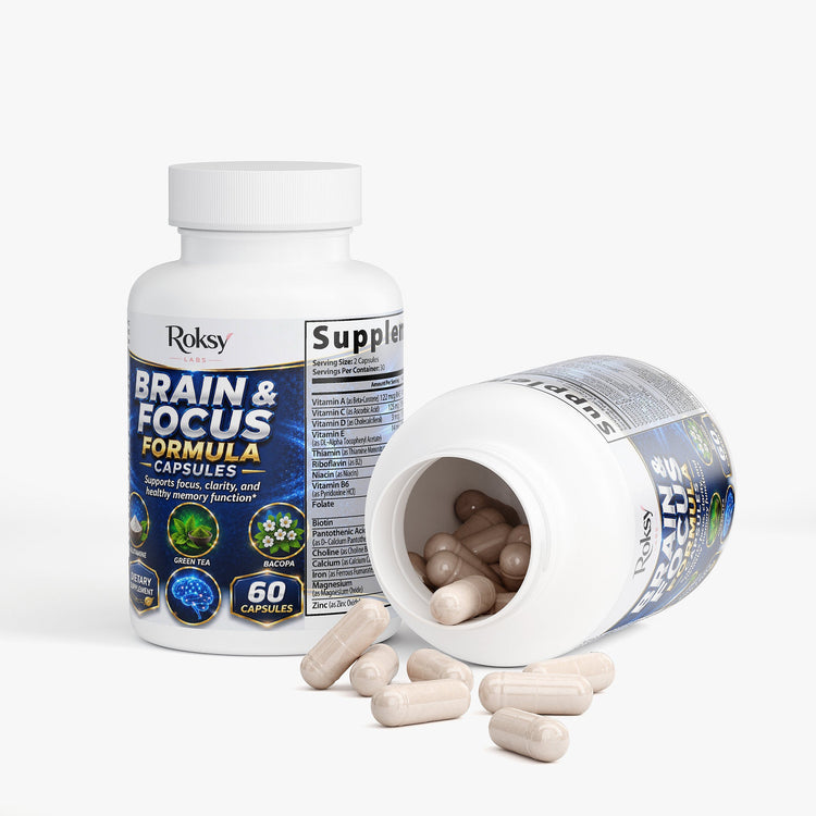 Brain Health Supplement for Focus & Clarity 60 ct – Nootropic Brain Support for Memory & Energy Roksy