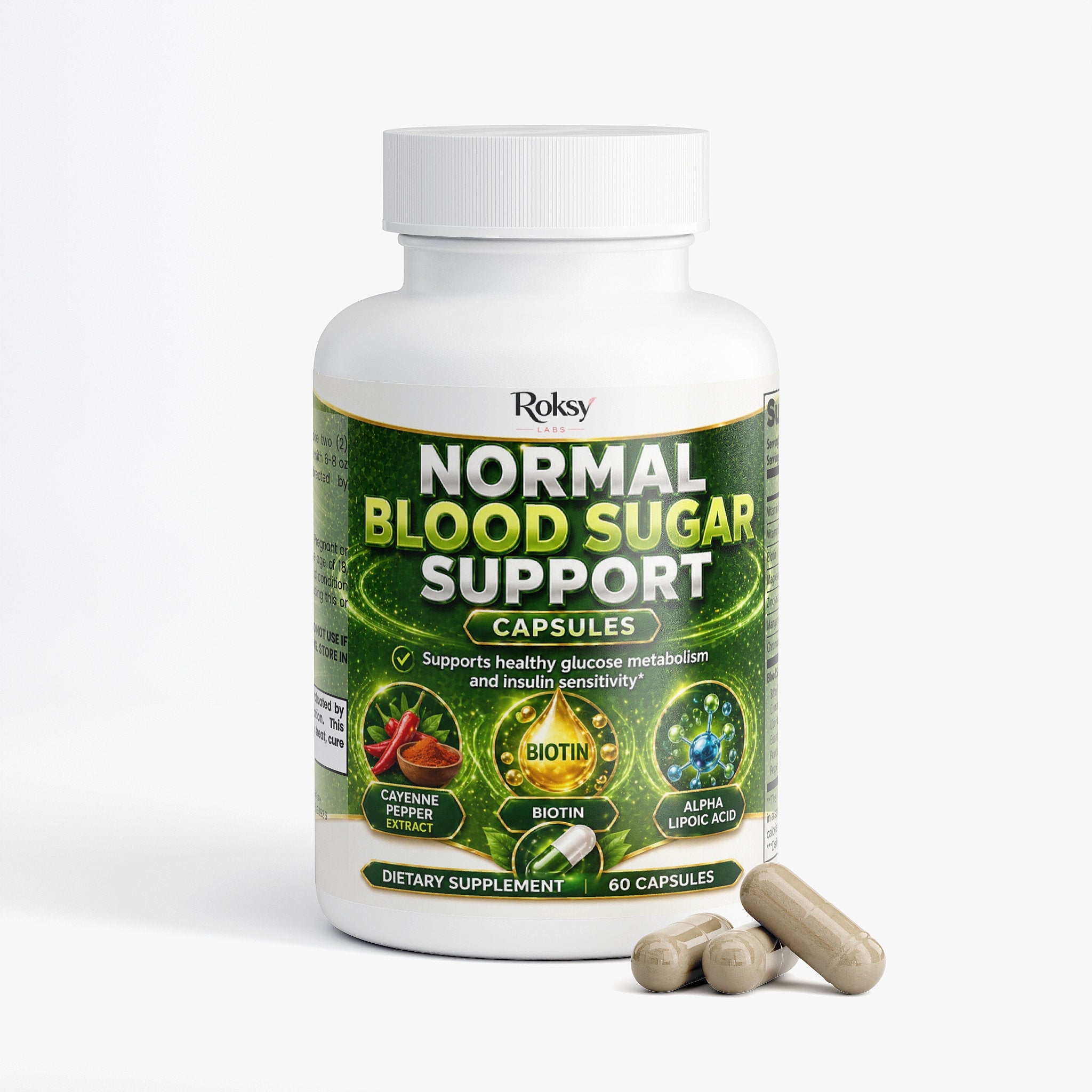 Normal Blood Sugar Support Capsules - Glucose Levels 60 ct Roksy