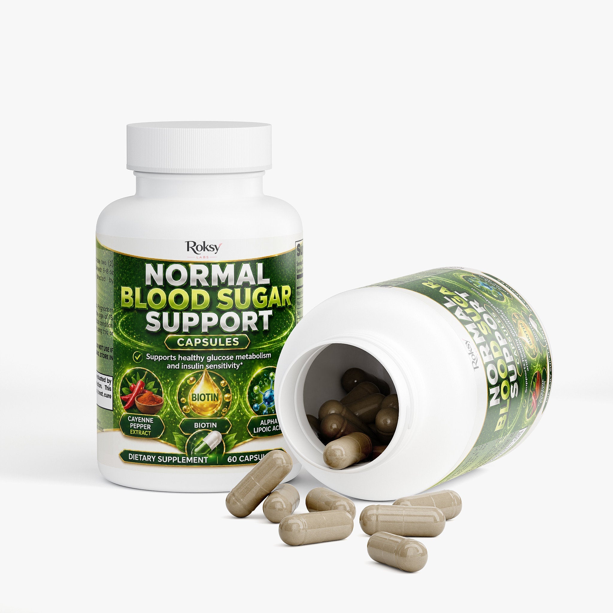 Normal Blood Sugar Support Capsules - Glucose Levels 60 ct Roksy