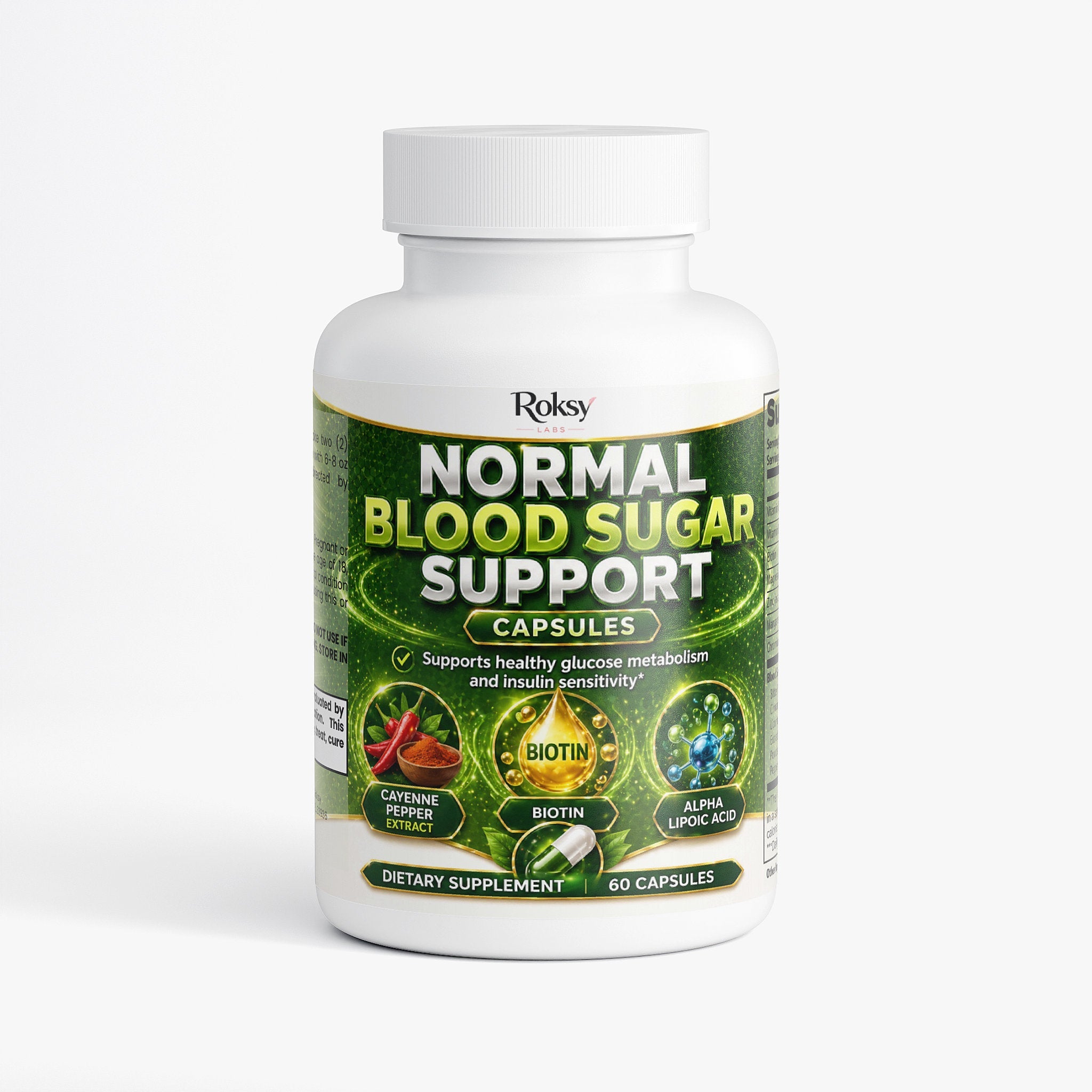 Normal Blood Sugar Support Capsules - Glucose Levels 60 ct Roksy