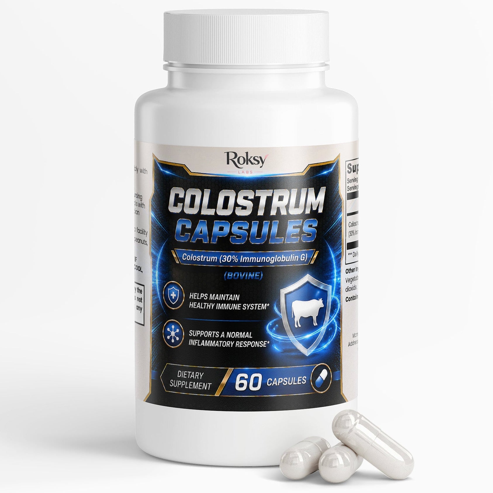 Colostrum Capsules, Immune Support Supplement 60 Days Supply Inflammation Relief Roksy