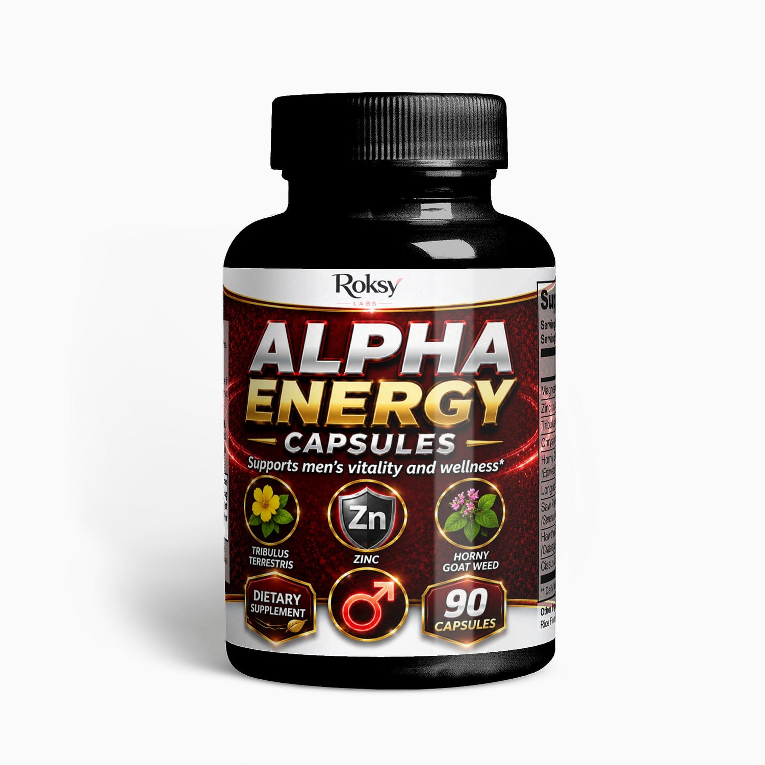 Alpha Energy 90 Caps with Horny Goat Magnesium Saw Palmetto Roksy