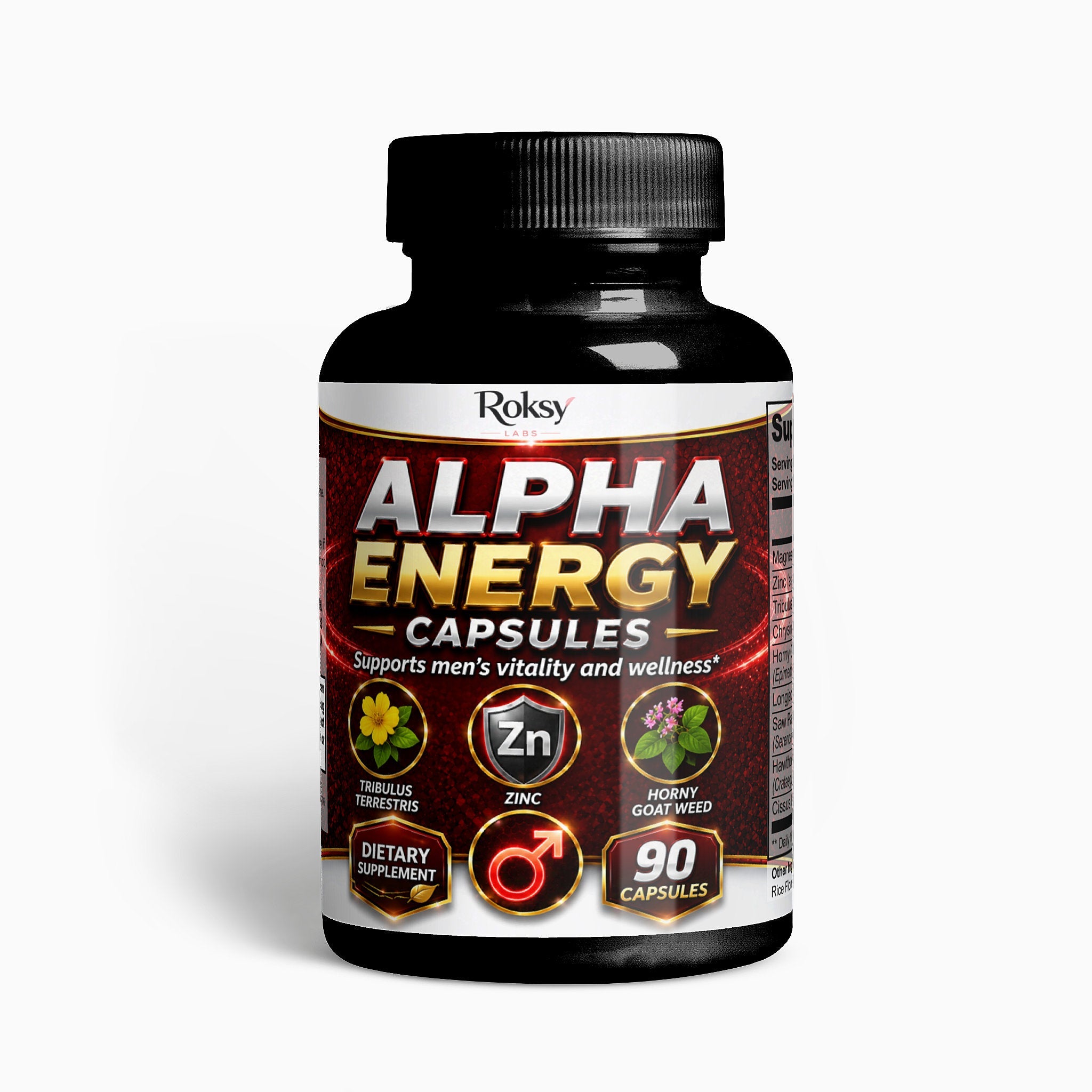 Alpha Energy 90 Caps with Horny Goat Magnesium Saw Palmetto Roksy