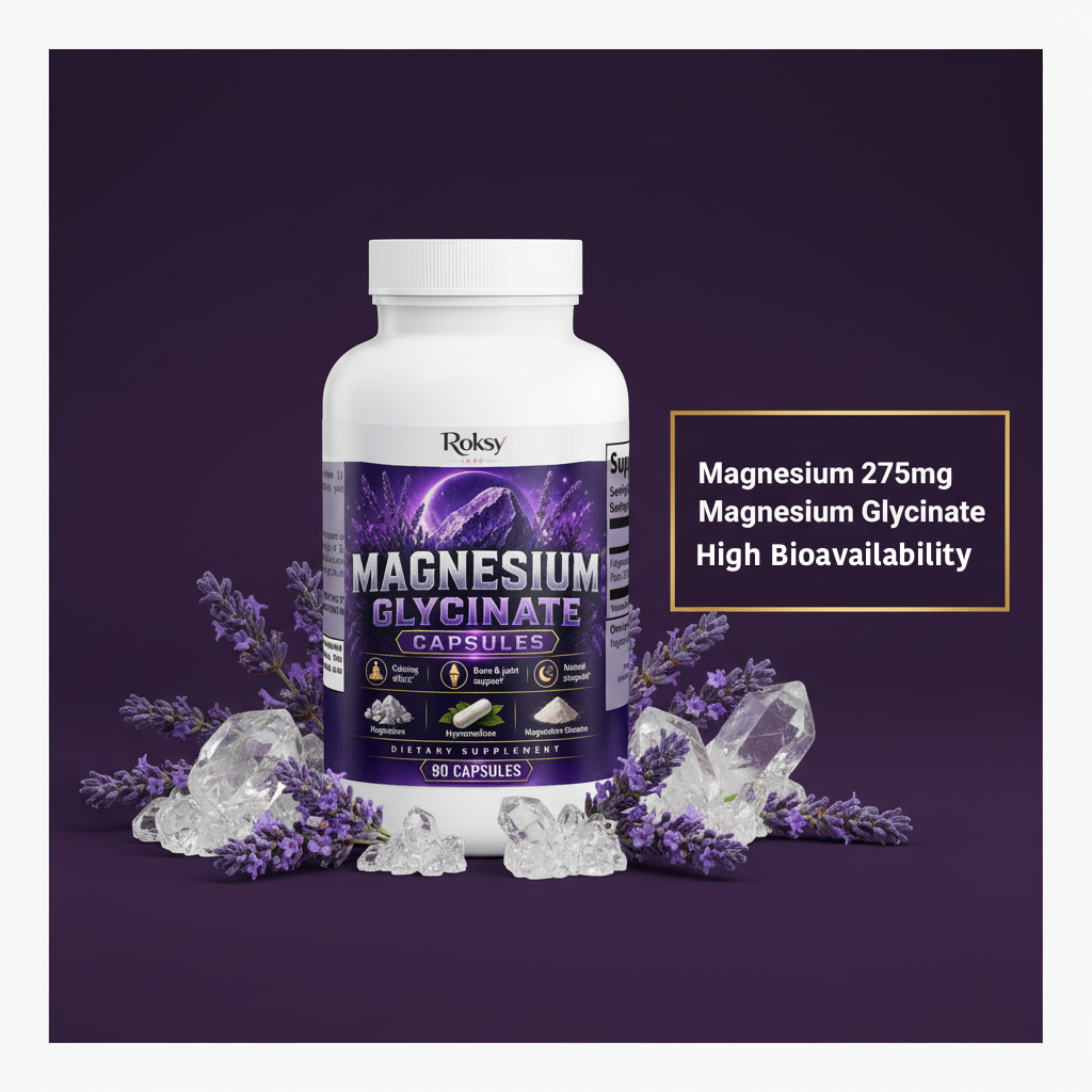 Magnesium Glycinate Capsules | Calm Sleep and Bone Support | 275mg High Bioavailability | 90 Capsules Roksy