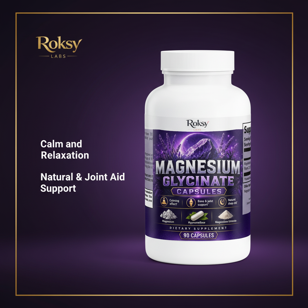 Magnesium Glycinate Capsules | Calm Sleep and Bone Support | 275mg High Bioavailability | 90 Capsules Roksy