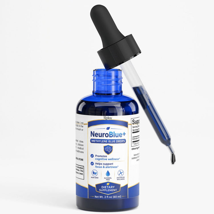 Methylene Blue Drops | NeuroBlue+ Nootropic Liquid for Cognitive Wellness & Cellular Energy | 2 fl oz Roksy