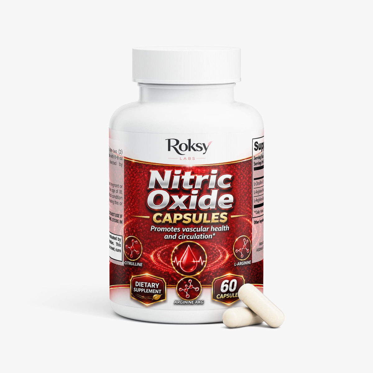 Nitric Oxide Capsules for Post-Workout Recovery With L-Citrulline & L-Arginine | 60 Caps Roksy