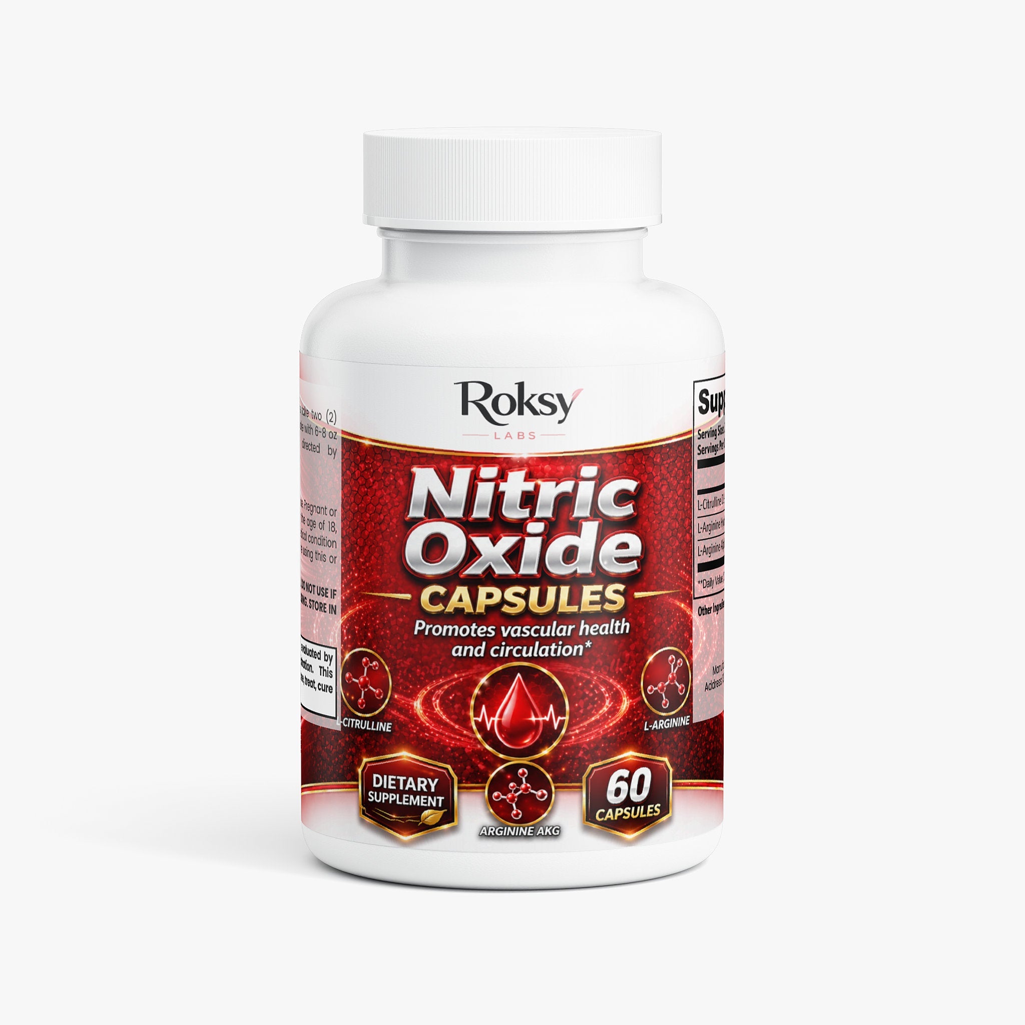 Nitric Oxide Capsules for Post-Workout Recovery With L-Citrulline & L-Arginine | 60 Caps Roksy