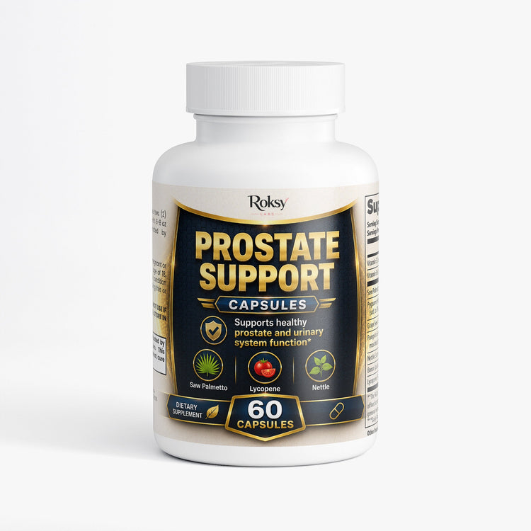 Prostate Support 60 Caps Saw Palmetto Nettle Pumpkin Seed Lycopene Roksy