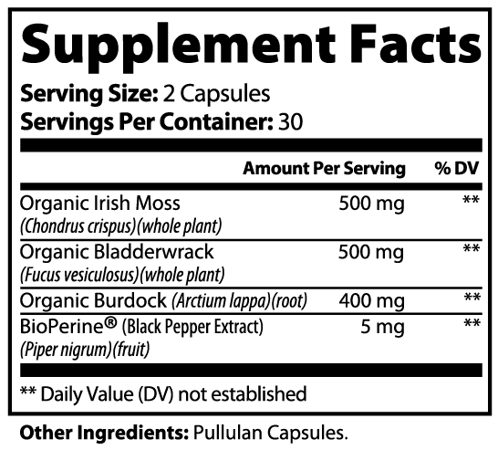 Sea Moss Capsules | Energy Immunity and Brain Health | Organic Irish Moss Bladderwrack BioPerine | 60 Capsules Roksy