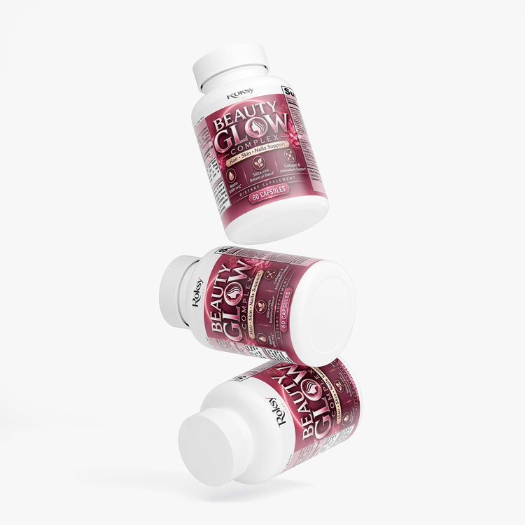 Beauty Glow Complex | Biotin 5000mcg Collagen Silica Horsetail Bamboo | Hair Skin and Nails Support | 60 Capsules Roksy