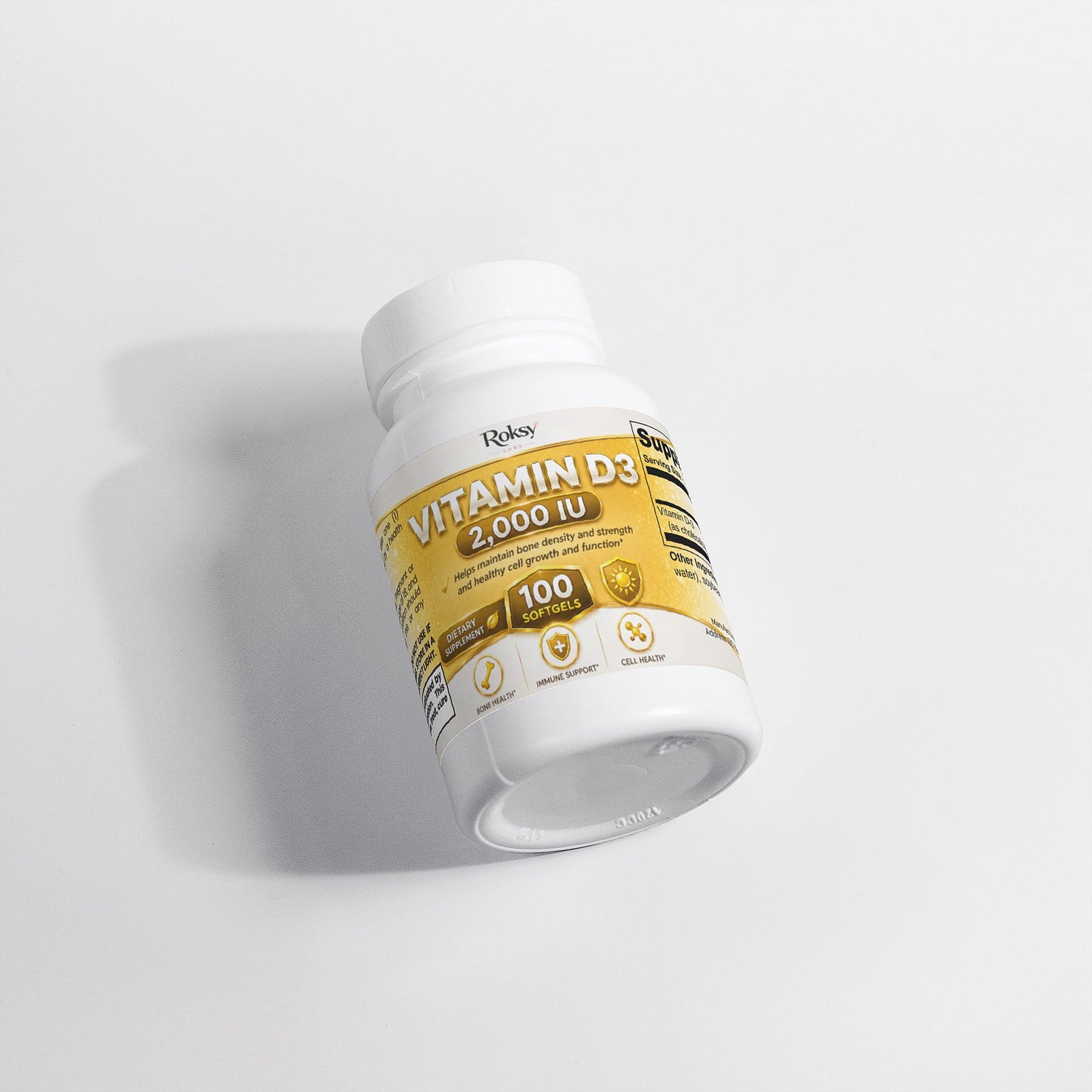 Supplement Vitamin D3 2000 IU for Bone Health 2,000 IU 100 softgels Roksy