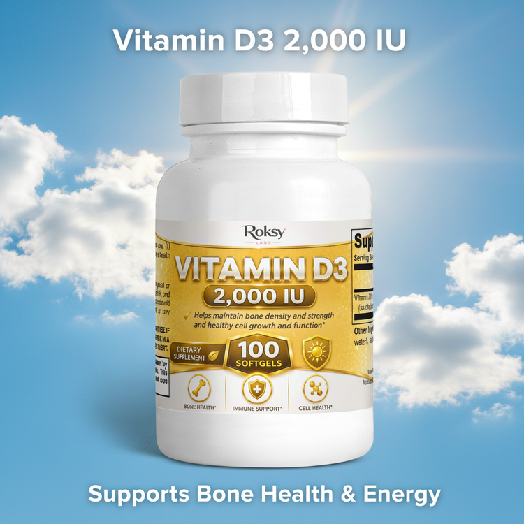 Supplement Vitamin D3 2000 IU for Bone Health 2,000 IU 100 softgels Roksy
