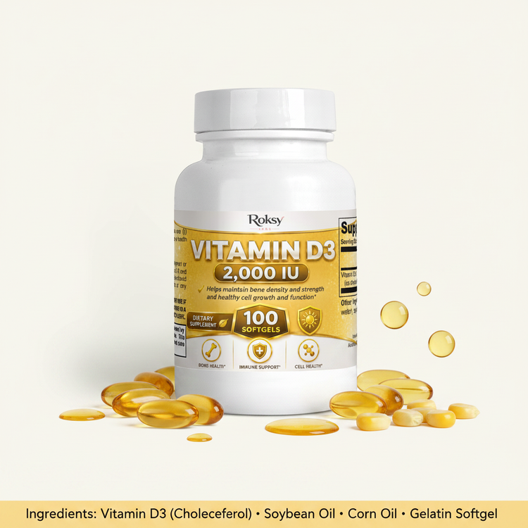 Supplement Vitamin D3 2000 IU for Bone Health 2,000 IU 100 softgels Roksy